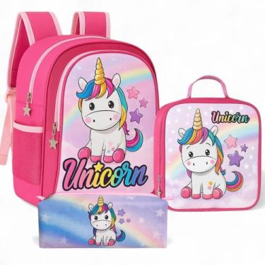 Imagem de Mochila Feminina Escolar Infantil Juvenil + Estojo e Lancheira Térmica