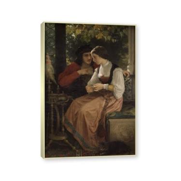 Imagem de NHLDZYH Moldura dourada champanhe. Impressões de arte William Adolphe Bouguereau - Pintura de retrato - (A proposta) - Pôster temático de mitologia grega - Pôster de decoração de parede vintage. 50 x