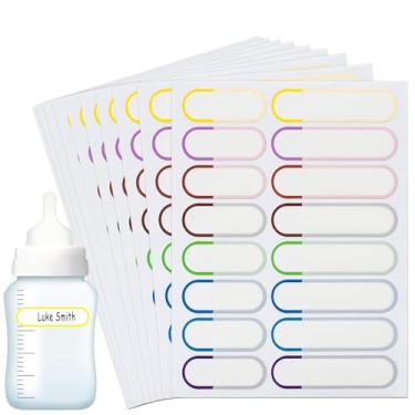 Imagem de Etiquetas de nome para material escolar infantil, etiquetas à prova d'água, 160 peças de etiquetas de mamadeiras para creche, autolaminadas, seguras para lava-louças, etiquetas personalizadas para