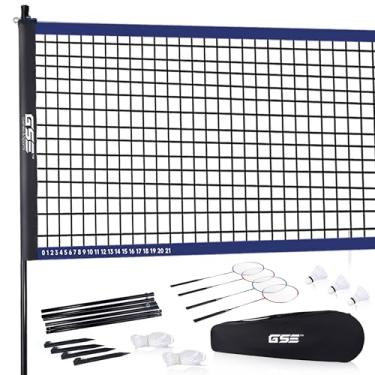 Imagem de Conjunto de badminton recreativo GSE, conjunto de rede esportiva para atividades ao ar livre, incluindo rede de badminton portátil de 50 x 5 cm + 4 raquetes de badminton + 3 petecas melhor para jogos 2 contra 2