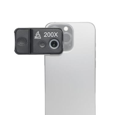 Imagem de Andoer Lente de microscópio para celular 200X com luzes LED/UV Filtro CPL integrado Micro lente para telefone com clipe de substituição universal para iPhone 15/14/13/12 Android