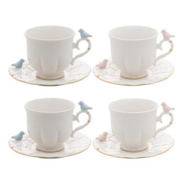 Imagem de Conjunto 4 Xícaras De Porcelana Para Chá Birds 200ml Wolff