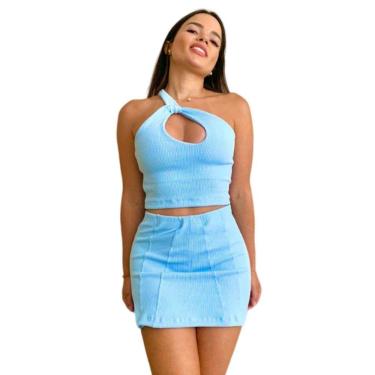 Imagem de Conjunto Feminino Cropped Decote Sem Bojo Modelo Short Saia
