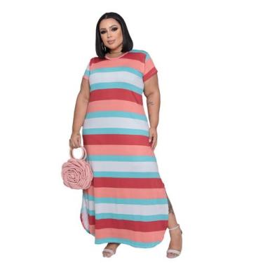 Imagem de Vestido Plus Size Curve Longo Fendas Moda Verão Manga Curta 2710 - Sho