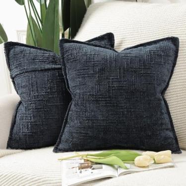 Imagem de MADIZZ Pacote com 2 capas de almofada de chenille 45,7 x 45,7 cm azul escuro macio neutro decorativo para sofá boho destaque capas de almofada moderna casa de fazenda decoração de casa para quarto