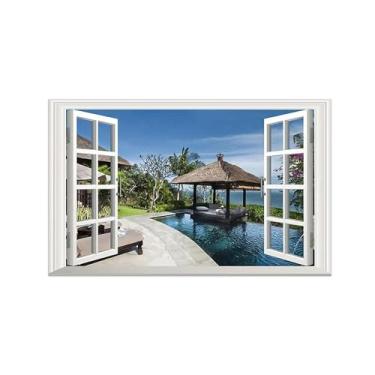 Imagem de Impressão lona janela falsa-Casa férias-Imagem arte parede paisagem-Pintura moderna para banheiro decoração 30x50cm12x20in Sem Moldura