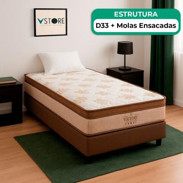 Imagem de Cama Box Solteirão Marrom e Colchão Four Season Molas Vstore
