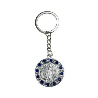Imagem de Chaveiro São Bento Dourado e Azul  Religioso e Decorativo - Taimes