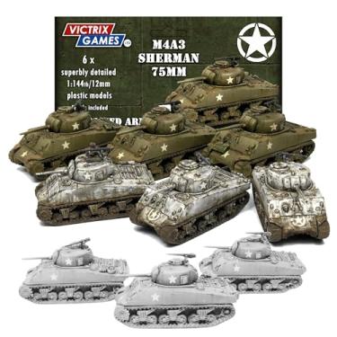 Imagem de Wargames Delivered - Conjunto de regatas Victrix Sherman M4A3 75 mm - 6 miniaturas altamente detalhadas da Segunda Guerra Mundial em escala 12 mm/1:144 - Kit de bonecos de plástico durável para jogos