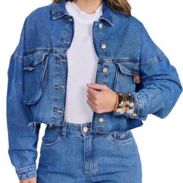 Imagem de Jaqueta Jeans Feminina Cropped Inverno Plus Size Oversized - Aymee, Az