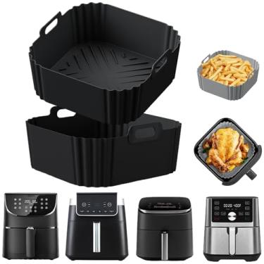 Imagem de Forros de silicone para fritadeira Ninja Air Fryer Pro XL AF141 AF140 AF181 AF180, pacote com 22,4 cm, forros de silicone para fritadeira a ar quadrada, cesta reutilizável para Cosori, Chefman