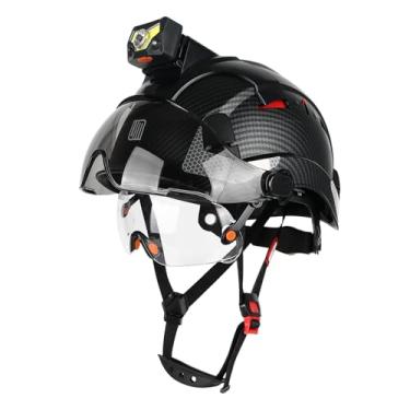 Imagem de UM ULTRAMAXX Capacete De Segurança Com Farol Recarregável E Viseira, Construção Rígida Para Homens, Certificação Ansi/Isea Z89.1, Fibra Carbono Preta Fosca