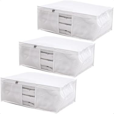 Imagem de Kit 3 Caixa Saco Organizador Multiuso Roupas Cobertor Edredom 60x45x22cm(Branco)
