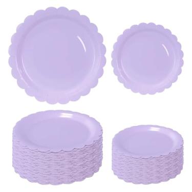 Imagem de FALIZIFU 50 peças de pratos de papel recortado roxo claro 65 × 19 cm e 65 × 23 cm pratos descartáveis de lavanda recortados para chá de bebê, festa de aniversário, prato de sobremesa descartável