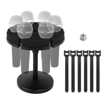 Imagem de micfuns Suporte Para Vários Microfones, Microfone Com E Sem Fio Pedestal, Suporta Até 6 Alumínio, Preto (Mesa)
