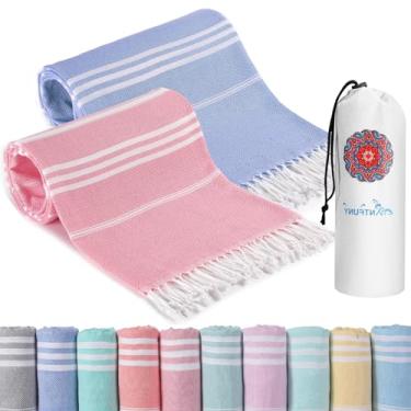Imagem de 2 pacotes de toalhas de praia turcas essenciais de férias secagem rápida livre de areia macio absorvente extra grande XG grande cobertor adulto grande toalha de banho piscina piscina leve fina sem