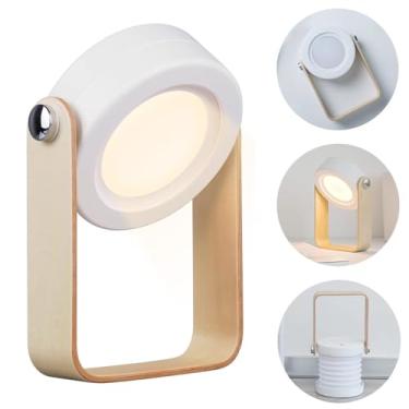 Imagem de Lámpada ao Lado da Cama do Quarto, Lâmpada de Mesa LED, Lâmpada Pendurada de Acampamento, Luz Noturna com Bateria Recarregável USB TPYE-C, Lanterna de Madeira Para Casa, ao ar Livre (Branco)