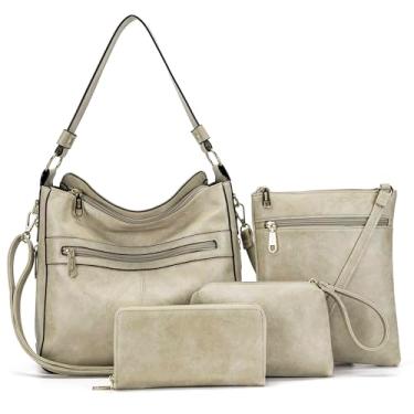 Imagem de Bolsas femininas conjunto de bolsas e carteira grande Hobo bolsa transversal bolsa feminina bolsas bolsas 4 peças, A11-4 peças/conjunto branco leite