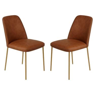 Imagem de Conjunto 2 Cadeiras Londres Couro Caramelo Metal Dourado