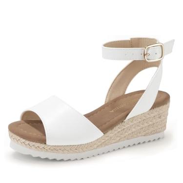 Imagem de PANDANINJIA Sandálias de cunha para meninas, alpargatas, salto plataforma para meninas, sapatos sociais com tira no tornozelo, sandálias para crianças pequenas e grandes sapatos de verão, Poliuretano