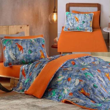 Imagem de Kit Coordenado Edredom Lençol Solteiro Mymo Dinossauro 100% - Casa Sho