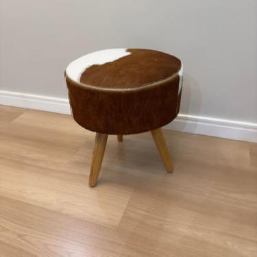 Imagem de Banqueta Puff Redonda Em Couro Marrom E Branco