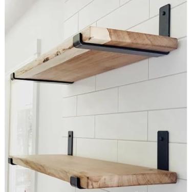 Imagem de Kit 2 Prateleira Industrial 40x20, 60x20, 80x20 Com 4 Mãos francesas de ferro invertida Nicho Decoração rustica.(40 x 20)