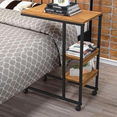 Imagem de Mesa Auxiliar Fit Lateral Canto Móvel Rodizíos Sofá Cama Quarto Escritório