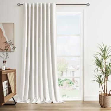 Imagem de Cortinas de linho 100% blackout 228,6 cm de comprimento 1 painel para sala de estar com bolso em laço plissado cortinas pretas coloridas creme redução de calor total blackout cortinas de janela para