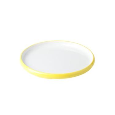 Imagem de Prato de prato frio de porcelana de imitação de melamina redonda de duas cores simples estilo nórdico - 25,4 cm amarelo e branco duas cores
