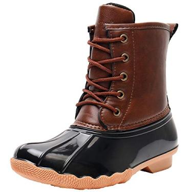 Imagem de Bota de chuva impermeável para meninos e meninas Ahannie com cadarço e dois tons para uso ao ar livre (bebê/criança pequena/criança grande), Black/Brown, 8 Toddler