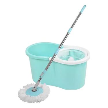 Imagem de Mop Giratório com Balde, Sistema de Centrifugação 360°, Cabo Extensível em Aço Inox 130cm, Refil de Microfibra, Azul