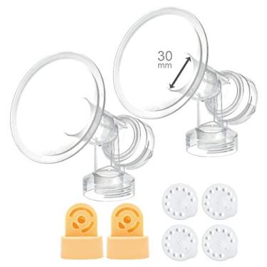 Imagem de Protetores de seio extragrandes de 30 mm, 2 peças, com válvulas e membranas para bombas de amamentação Medela; Substituição para o protetor de seio Medela PersonalFit 30 e conector de ajuste pessoal; Feito por Maymom