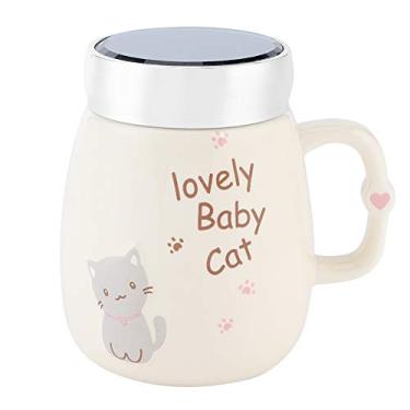 Imagem de Caneca de chá com padrão de gato de desenho animado copo de água copo erâmico de cerâmica padrão de gato fofo copo de café para chá doméstico água caneca de leite para leite (amarelo, 500ml)