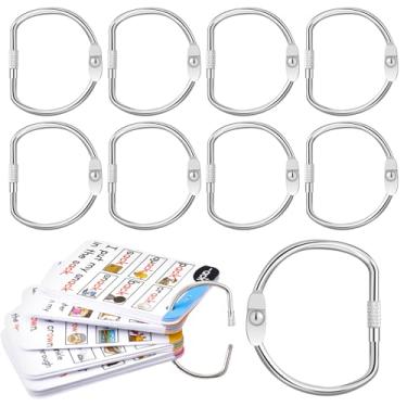 Imagem de Dunzoom 8 peças de anéis de fichário de folhas soltas de 5 cm em forma de D anéis grandes de aço niquelado chaveiro organizador de fita Washi para cartões de escritório em casa, recibos, fotos