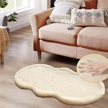 Imagem de ORINOVA Tapetes de pelúcia bege de pele sintética de coelho para sala de estar tapete felpudo lavável corredor pequeno 2x4 tapete de berçário