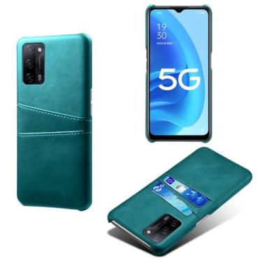 Imagem de Capas Compatível com OPPO A55 5G,Caso de couro PU-Tampa de telefone a prova de choque com 2 slots de cartão,Proteção anti-impressão digital e anti-gota-Green
