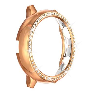 Imagem de Compatível com Galaxy Watch Active 2 de 40 mm e 44 mm com revestimento de policarbonato de diamante, resistente a impactos, proteção de cristal brilhante com glitter, capa dura (ouro rosa, 40 mm)