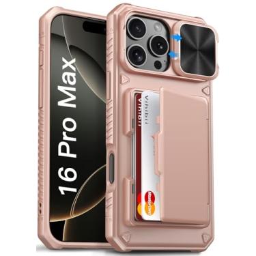 Imagem de Vihibii Capa carteira para iPhone 16 Pro Max com suporte para cartão (4 cartões) [bloqueio RFID] e capa de câmera deslizante, proteção contra quedas de nível militar, traseira robusta e borda de