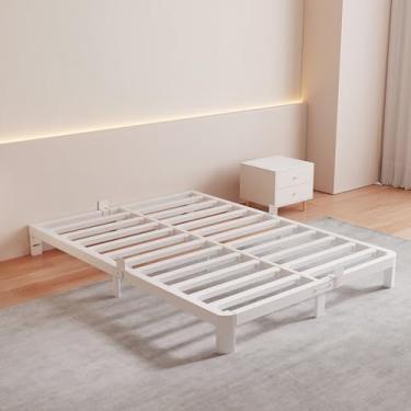 Imagem de KZZLOL Estrutura de cama de casal branca de perfil baixo, estrutura de cama de casal baixa de 15 cm, sem necessidade de mola box, cabeceira DIY, rolhas de colchão, camas resistentes com suporte de