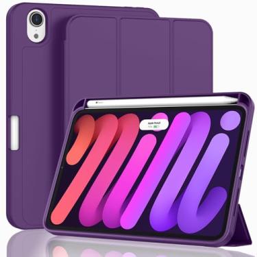 Imagem de ZryXal Capa para iPad mini 7 A17 Pro 2024/iPad Mini 6 2021 8,3 polegadas com suporte para lápis, iPad mini 7ª/6ª geração com parte traseira de TPU macio e hibernar/despertar automático, roxo escuro