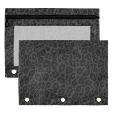 Imagem de Bolsas de fichário de guepardo 3 anéis para meninos meninas escola escritório faculdade suprimentos preto leopardo lápis bolsa bolsa bolsa com janela transparente e zíper 2 unidades
