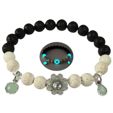 Imagem de LXSSLY Pulseiras femininas de pedra vulcânica natural de 8 mm, pulseiras luminosas de girassol, pulseira brilhante de pedra vulcânica, pulseira de proteção com contas elásticas elásticas para homens