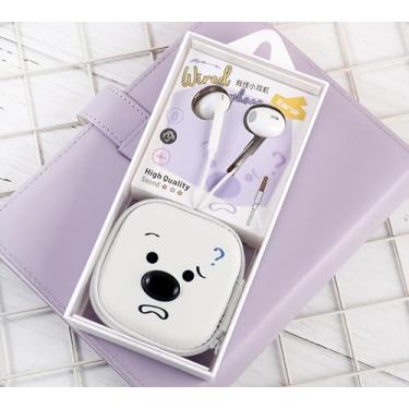 Imagem de QearFun Fones de ouvido engraçados de cachorro para crianças, fones de ouvido meio intra-auriculares com fio, conector de 3,5 mm, capa de emoji de urso lobo fofo para meninos e meninas adolescentes