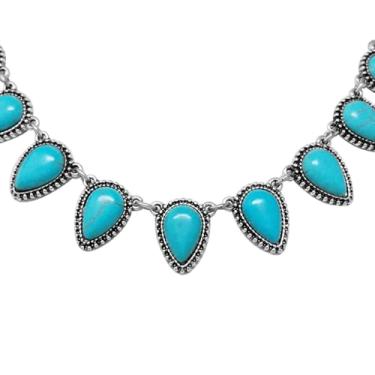 Imagem de Rosemarie & Jubalee Colar gargantilha estilo ocidental, pedras howlita azul turquesa, tom prateado polido, 16" with 3" extender, Liga metálica, howlita, Howlita