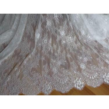 Imagem de 300 cm x 150 cm Chantilly tecido de renda francesa acabamento de cílios para casamento, casamento, floral, vintage e decoração de casa - artesanato e cortinas DIY (branco 3)