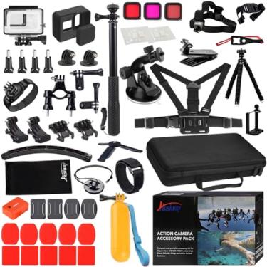 Imagem de Husiway Kit de acessórios 68 em 1 para GoPro Hero 7 6 5 preto GoPro7 moldura de filtro de câmera de ação à prova d'água pacote de capa 60A
