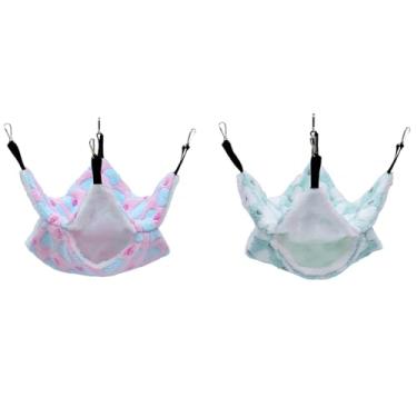 Imagem de ZZHXSM Rede de 2 peças para animais pequenos para porquinhos-da-índia, hamsters, furões, chinchilas, papagaios, planadores de açúcar, esquilos, etc. (padrão de coração azul e rosa)