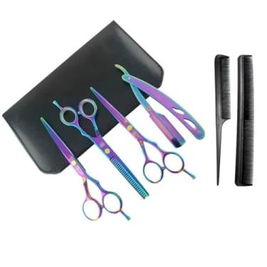 Imagem de Kit 3 Tesouras Barbeiro Cabeleireiro Barba Cabelo Profissional com Navalhete(Furta-Cor)