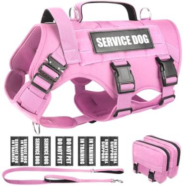 Imagem de WINSEE Peitoral tático para cães com coleira para cães, colete MOLLE de serviço com 10 adesivos para animais de estimação, arnês militar sem puxão e mochila para treinamento, caça, caminhada